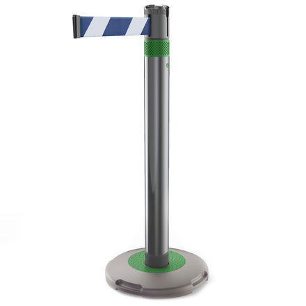 Skipper Q Retractable Queue Barrier | 3.0m x 50mm Belt (Blue/White Chevron / Green)