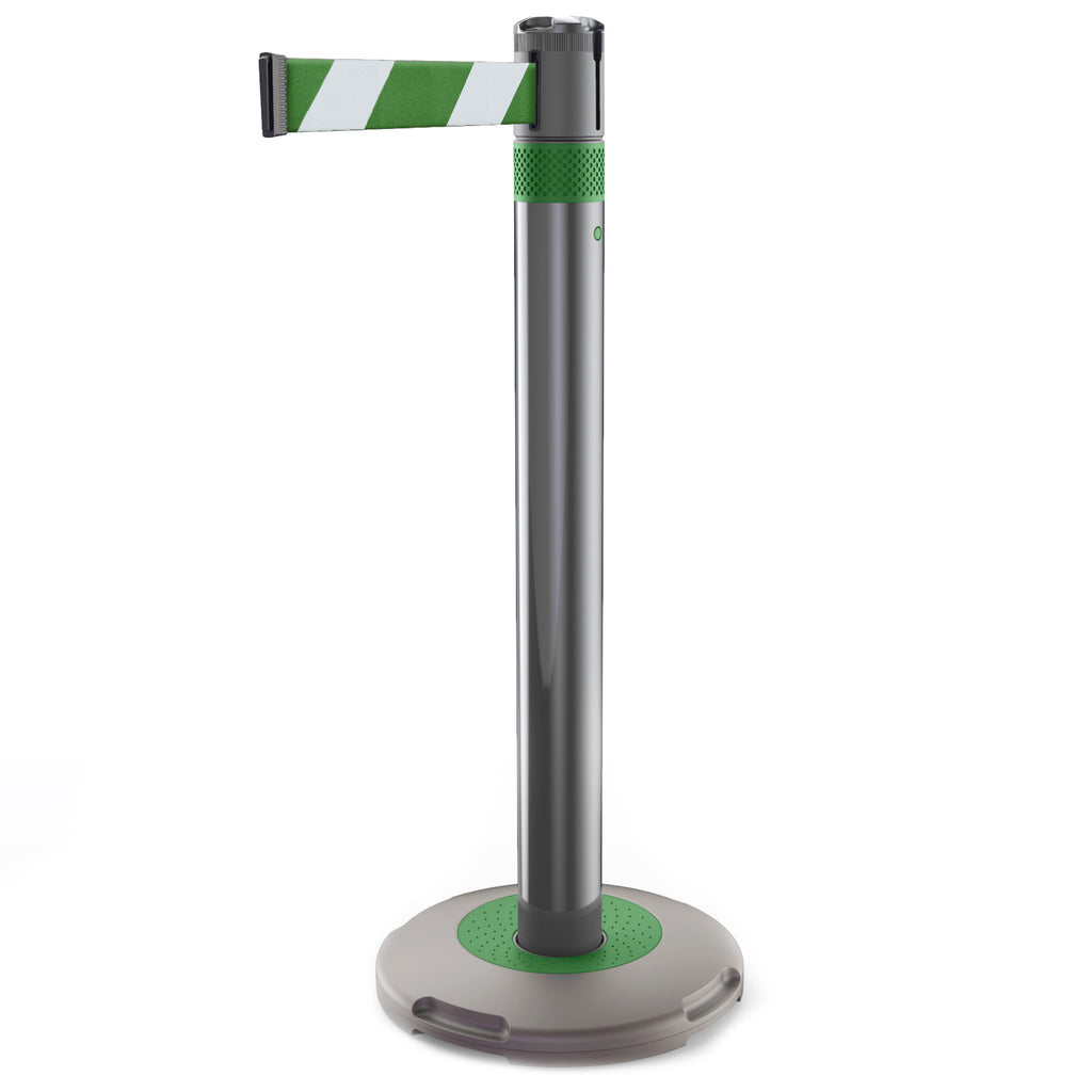 Skipper Q Retractable Queue Barrier | 3.0m x 50mm Belt (Green/White Chevron / Green)