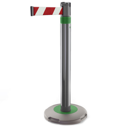 Skipper Q Retractable Queue Barrier | 3.0m x 50mm Belt (Red / White  Chevron / Green)