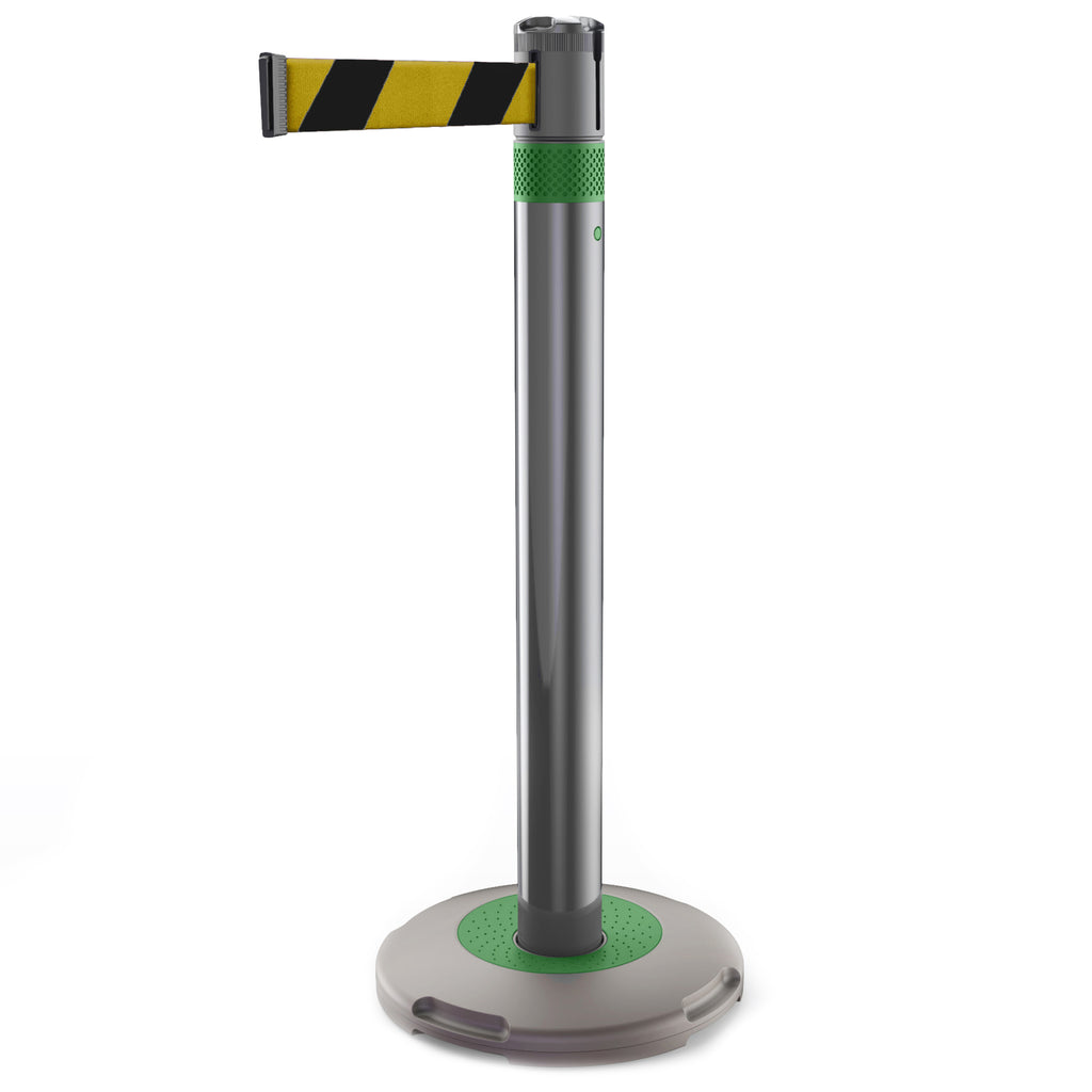 Skipper Q Retractable Queue Barrier | 3.0m x 50mm Belt (Yellow / Black Chevron / Green)