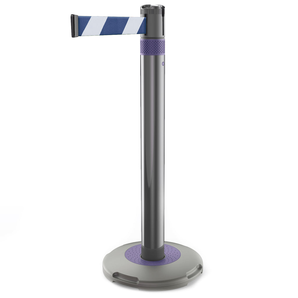 Skipper Q Retractable Queue Barrier | 3.0m x 50mm Belt (Blue/White Chevron / Purple)