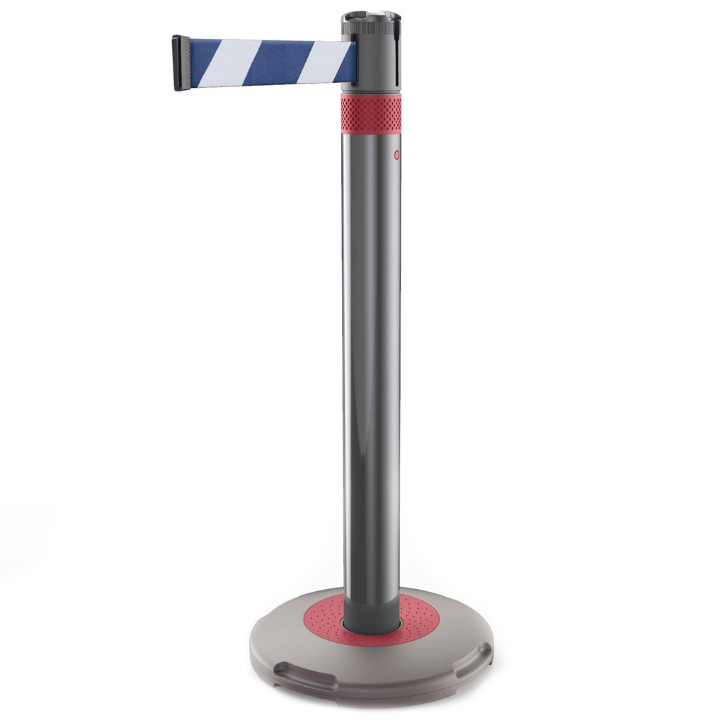 Skipper Q Retractable Queue Barrier | 3.0m x 50mm Belt (Blue/White Chevron / Red)