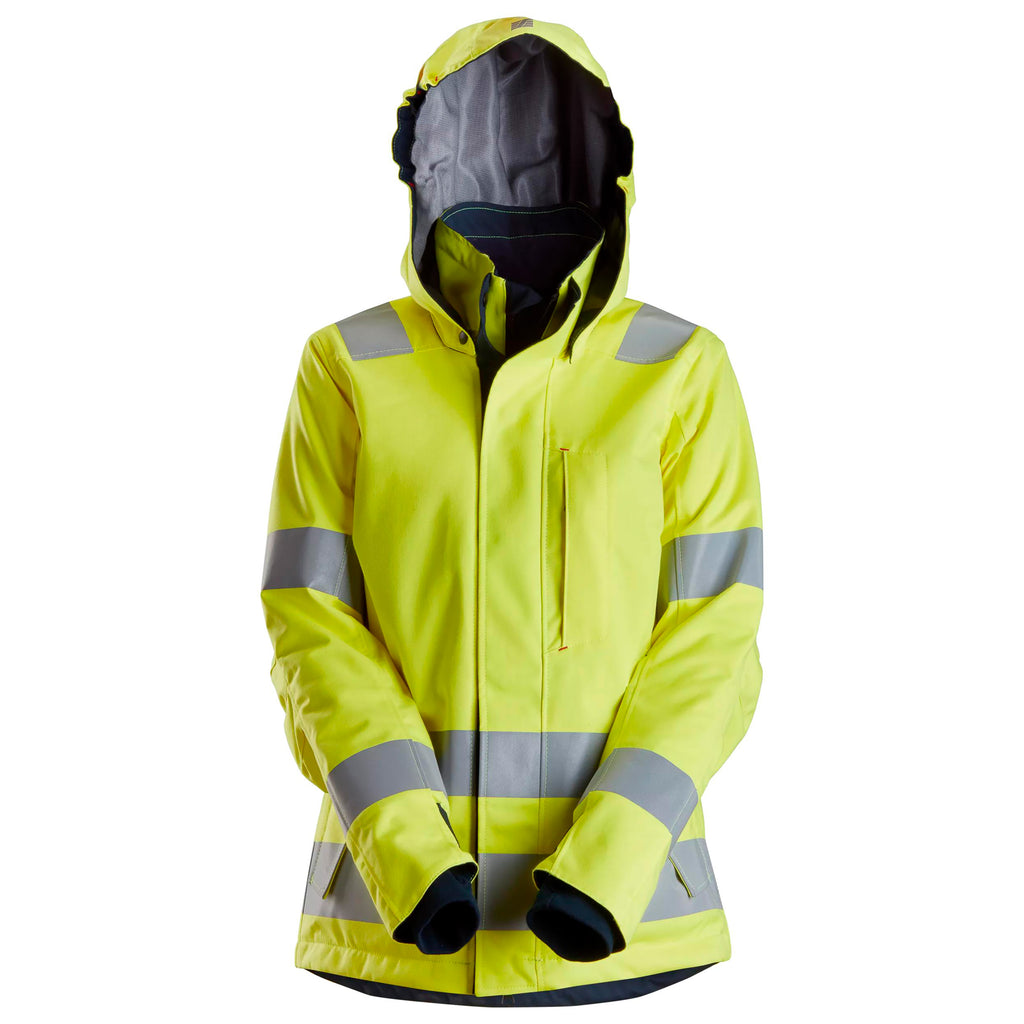 Snickers 1167 ProtecWork, Women's Waterproof Insulated Hood Jacket, Hi-Vis Class 3 - Hi-Vis Yellow/Navy