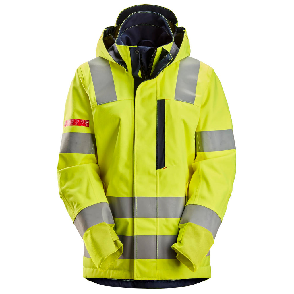 Snickers 1368 ProtecWork, Women's Waterproof Shell Jacket, Hi-Vis Class 3 - Hi-Vis Yellow/Navy