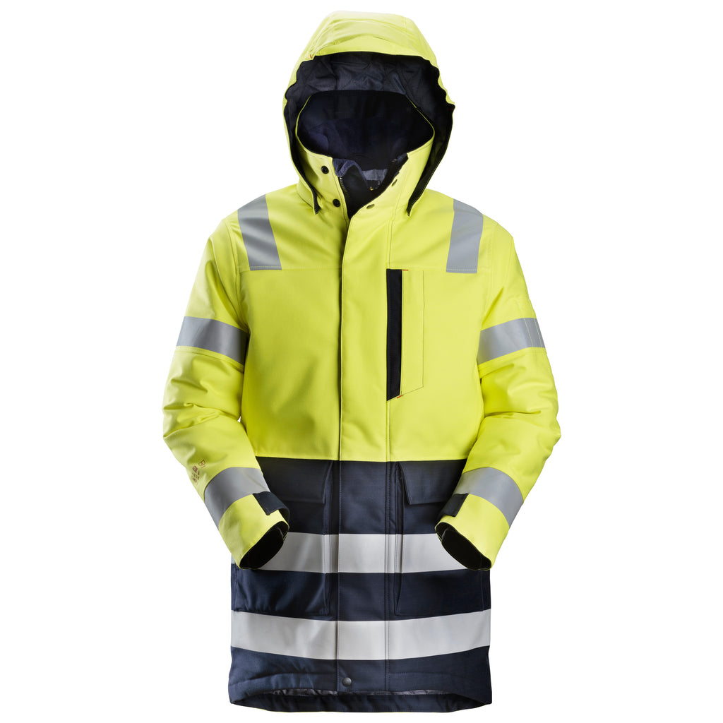 Snickers 1860 ProtecWork, Insulated Parka, Hi-Vis Class 3 - Hi-Vis Yellow/Navy
