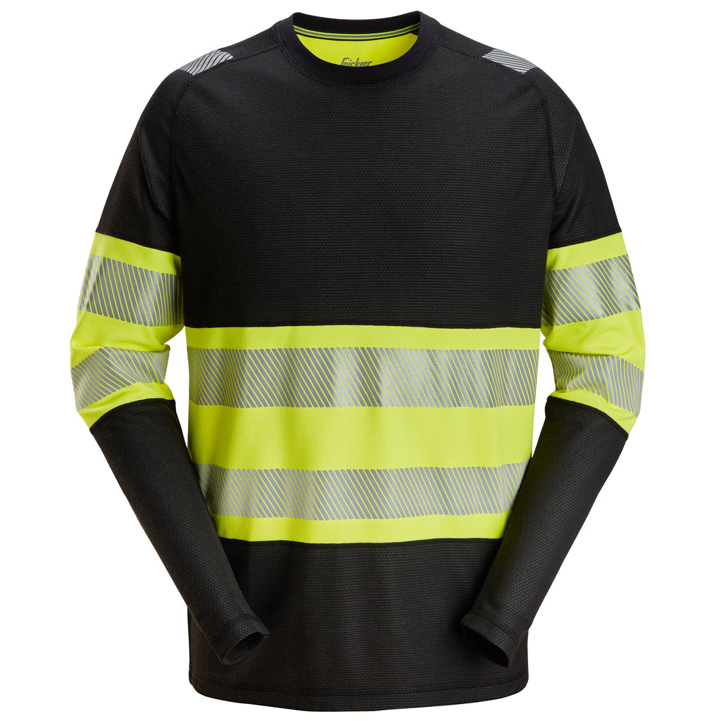 Snickers 2430 Hi-Vis Class 1, Long-Sleeve T-shirt - Black/Hi-Vis Yellow