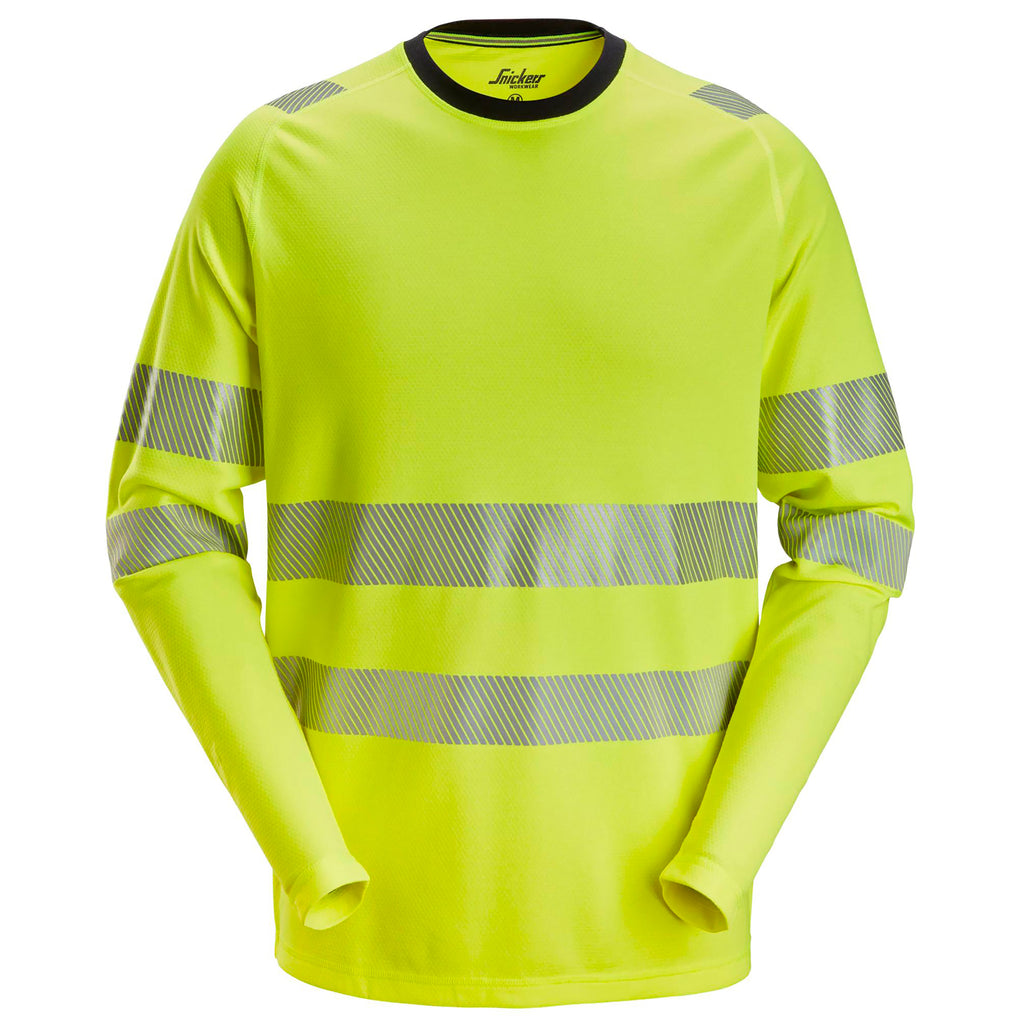 Snickers 2431 Hi-Vis Class 2/3, Long-Sleeve T-Shirt - Hi-Vis Yellow/Navy