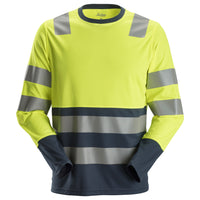 Snickers 2433 Hi-Vis Class 2, Long Sleeve T-Shirt - Hi-Vis Yellow/Navy