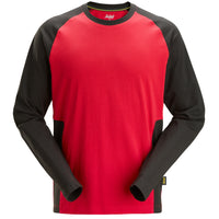 Snickers 2450 Two-Coloured Long Sleeve T-Shirt - Chili Red/Black