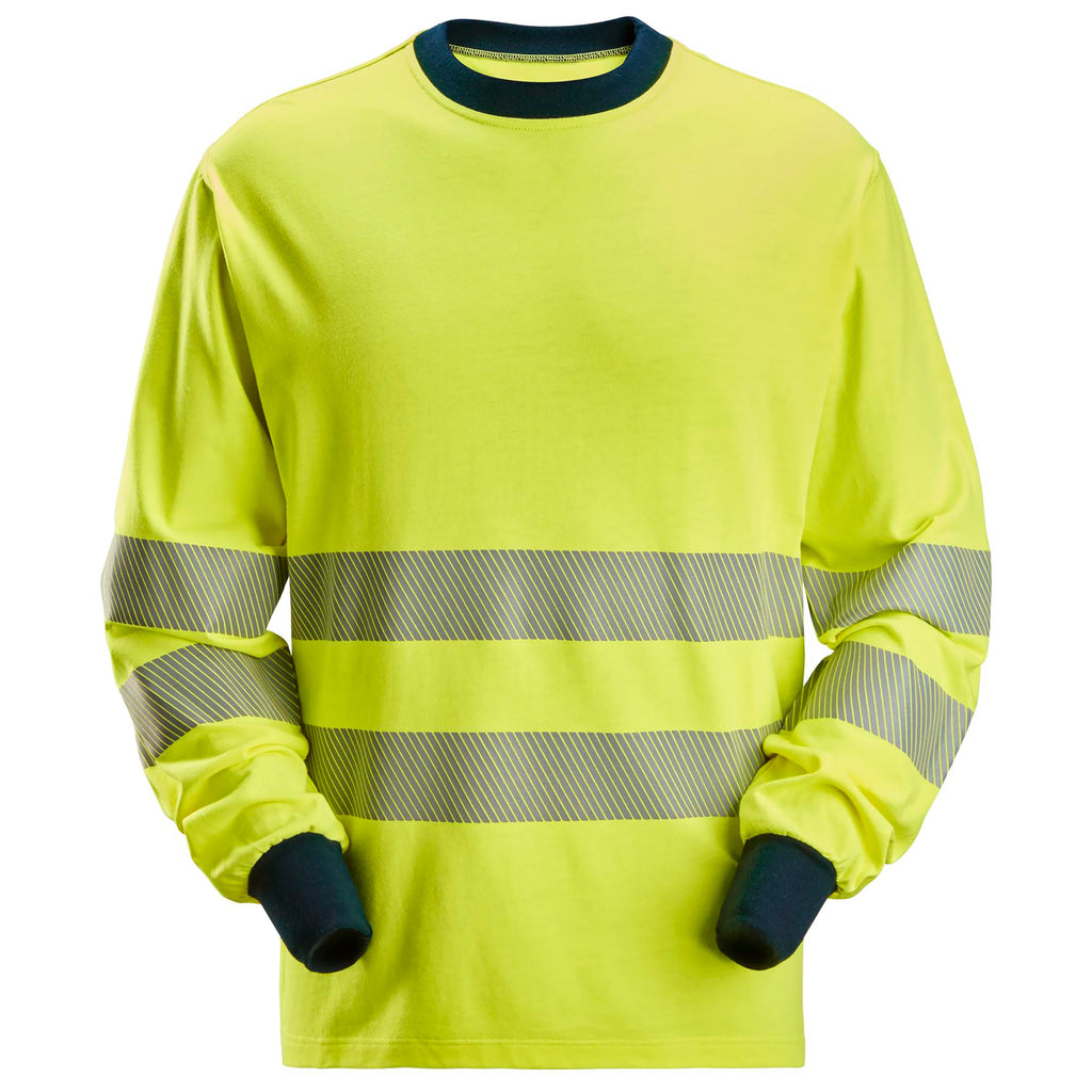 Snickers 2461 ProtecWork, Long Sleeve T-Shirt, Hi-Vis Class 3 - Hi-Vis Yellow/Navy