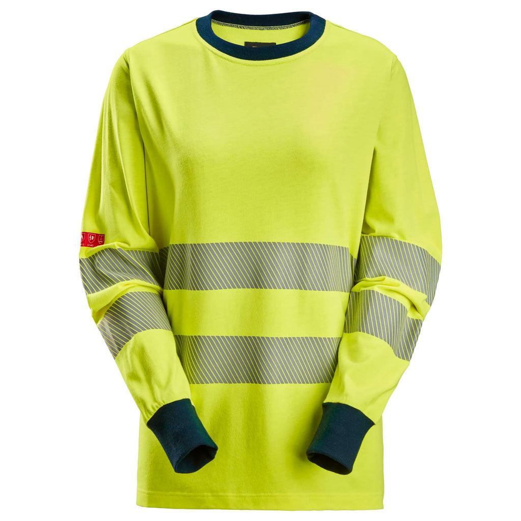 Snickers 2476 ProtecWork, Women's Long Sleeve T-shirt, Hi-Vis Class 3/2 - Hi-Vis Yellow/Navy