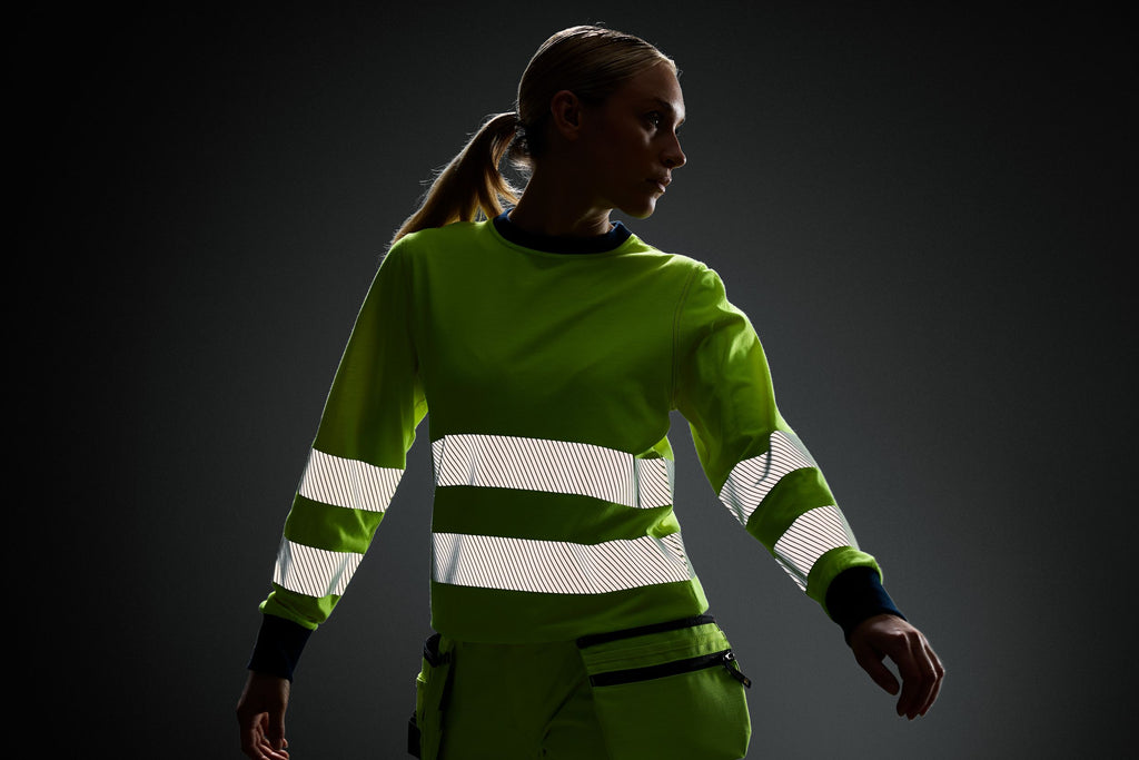 Snickers 2476 ProtecWork, Women's Long Sleeve T-shirt, Hi-Vis Class 3/2 - Hi-Vis Yellow/Navy