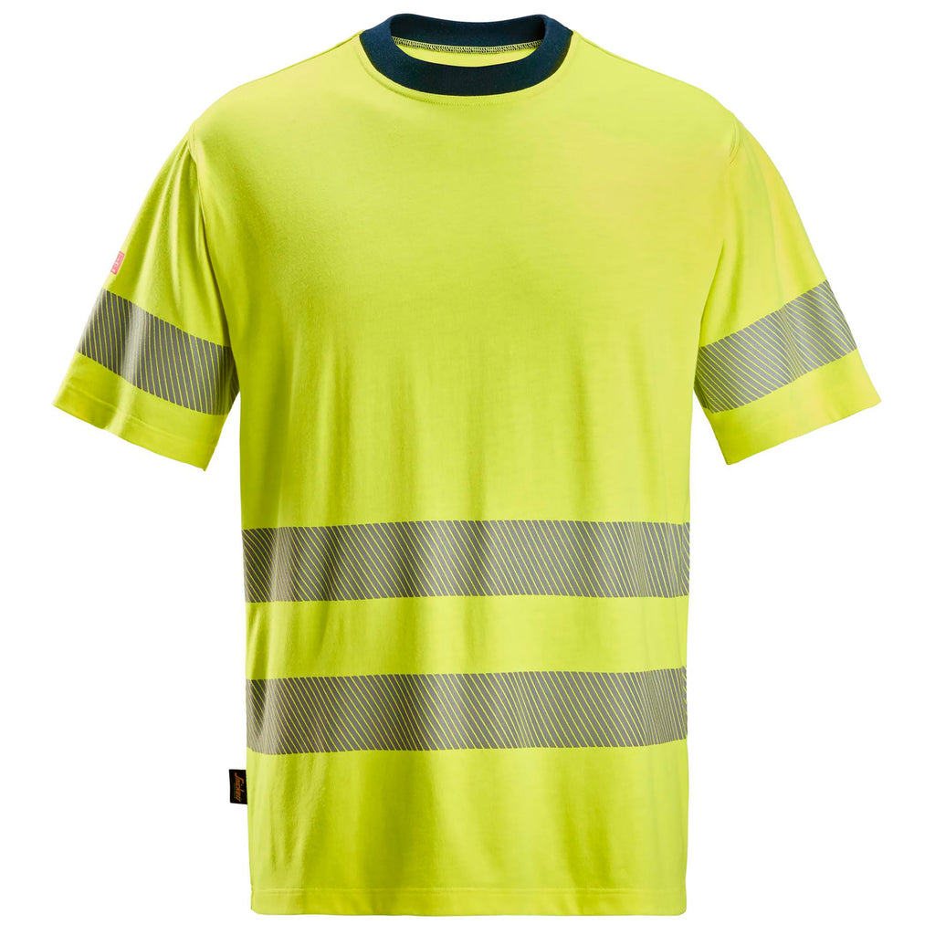 Snickers 2562 ProtecWork, Short Sleeve T-Shirt, Hi-Vis Class 3/2 - Hi-Vis Yellow/Navy