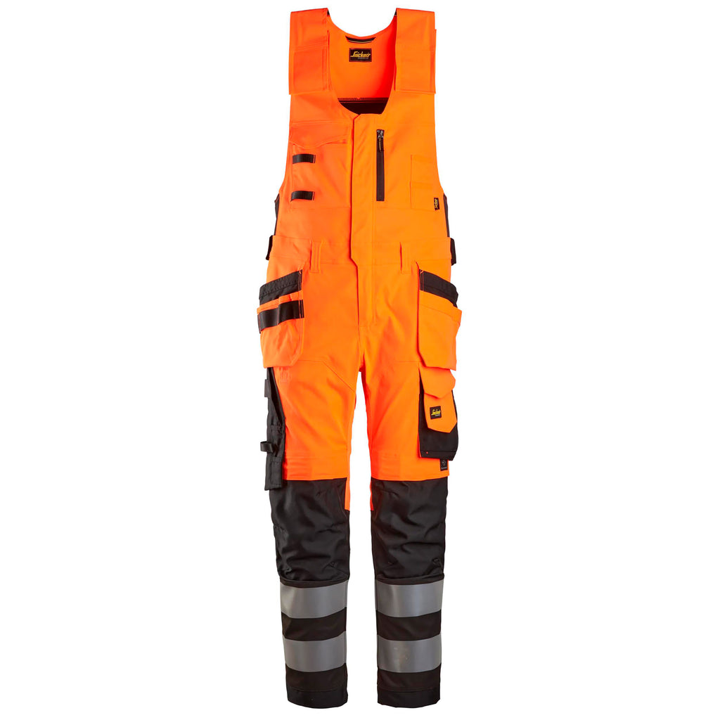 Snickers 6013 Highvis Class 2 Onepiece Trousers Holster Pockets Hi Vis Orange Black Main