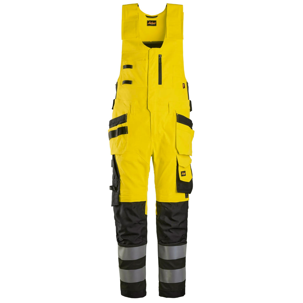 Snickers 6013 Highvis Class 2 Onepiece Trousers Holster Pockets Hi Vis Yellow Black Main