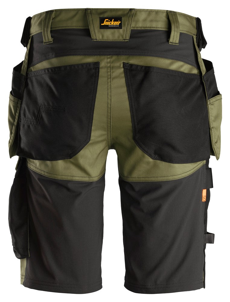 Snickers Allroundwork 6141 Stretch Slim Fit Shorts With Holster Pockets Khaki Green / Black