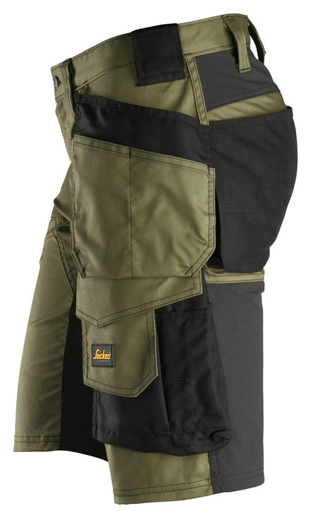 Snickers Allroundwork 6141 Stretch Slim Fit Shorts With Holster Pockets Khaki Green / Black