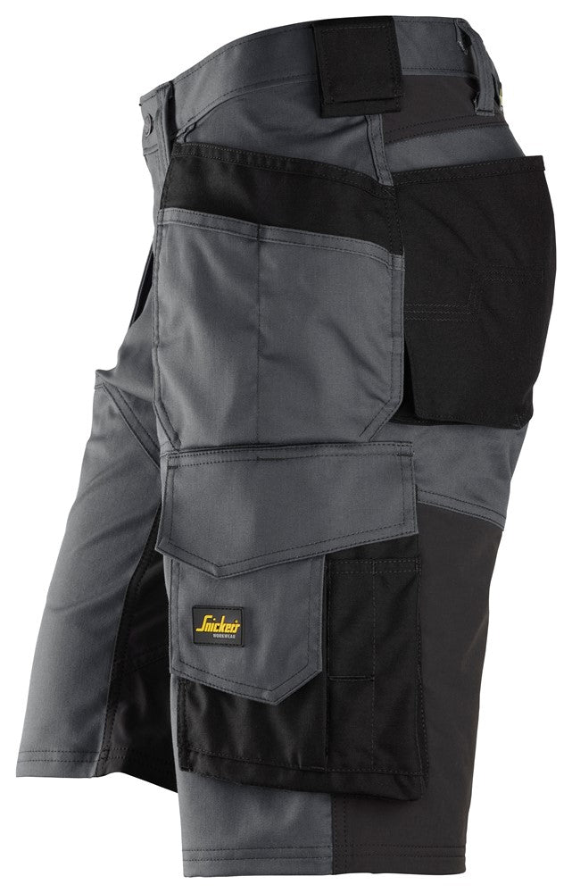 Snickers Allroundwork 6151 Stretch Loose Fit Work Shorts With Holster Pockets Steel Grey / Black