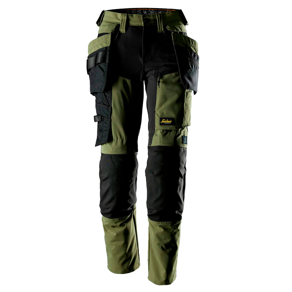 Snickers 6217 Allroundwork Womens Stretch Trousers Detachable Holster Pockets Khaki Green Black Main
