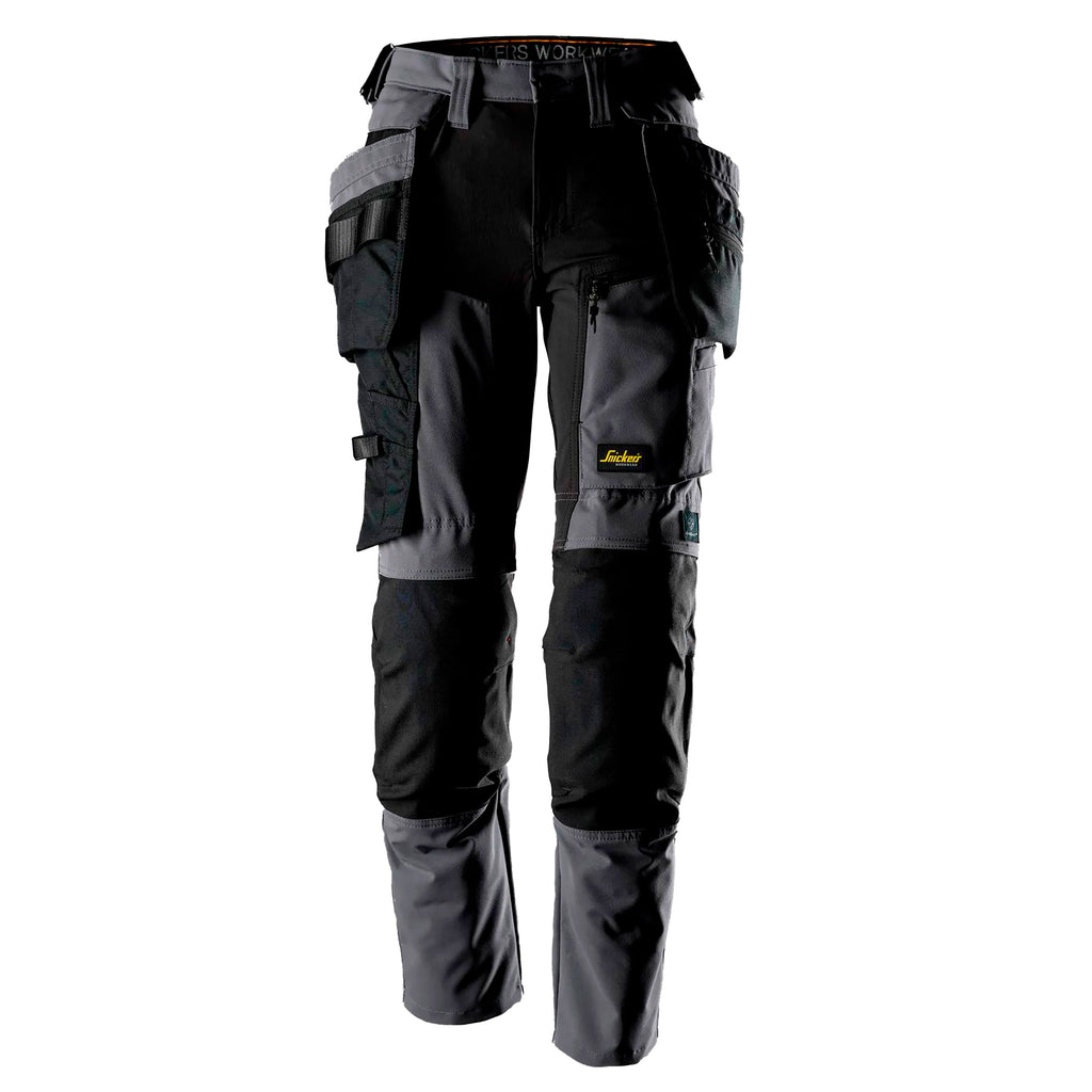 Snickers 6217 Allroundwork Womens Stretch Trousers Detachable Holster Pockets Steel Grey Black Main