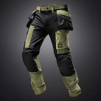 Snickers Workwear 6218 AllroundWork Stretch Trousers Holster Pockets | Khaki Green/Black