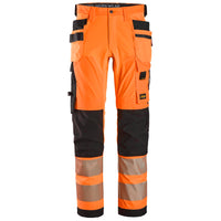 Snickers 6232 Highvis Class 2 4Way Stretch Trousers Holster Pockets Hi Vis Orange Black Main