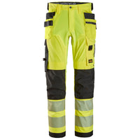 Snickers 6232 Highvis Class 2 4Way Stretch Trousers Holster Pockets Hi Vis Yellow Black Main