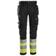 Snickers 6234 Highvis Class 1 Stretch Trousers Holster Pockets Black Hi Vis Yellow Main
