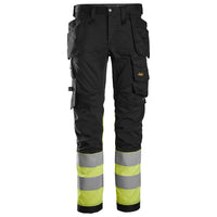 Snickers 6234 Highvis Class 1 Stretch Trousers Holster Pockets Black Hi Vis Yellow Main