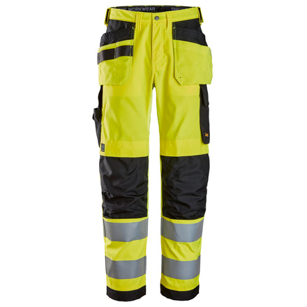 Snickers 6238 Highvis Class 2 Trousers Holster Pockets Hi Vis Yellow Black Main