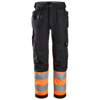 Snickers 6239 Highvis Class 1 Trousers Holster Pockets Black Hi Vis Orange Main