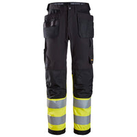 Snickers 6239 Highvis Class 1 Trousers Holster Pockets Black Hi Vis Yellow Main
