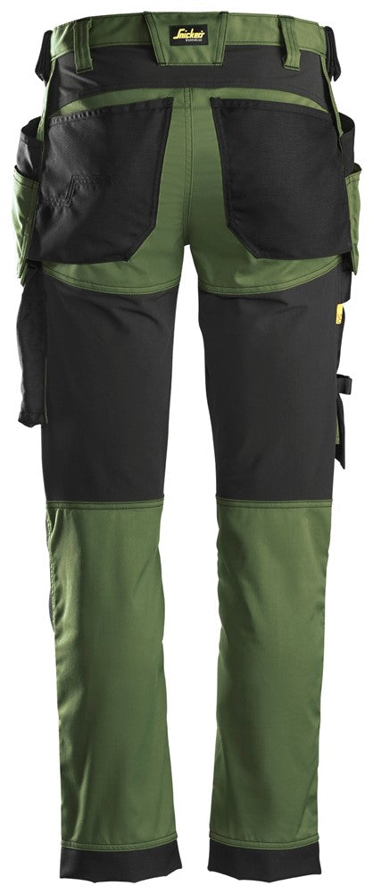 Snickers Allroundwork 6241 Stretch Slim Fit Trousers With Holster Pockets Khaki Green / Black