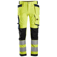 Snickers 6243 Hi-Vis Class 2, Stretch Trousers Holster Pockets - Hi-Vis Yellow/Navy