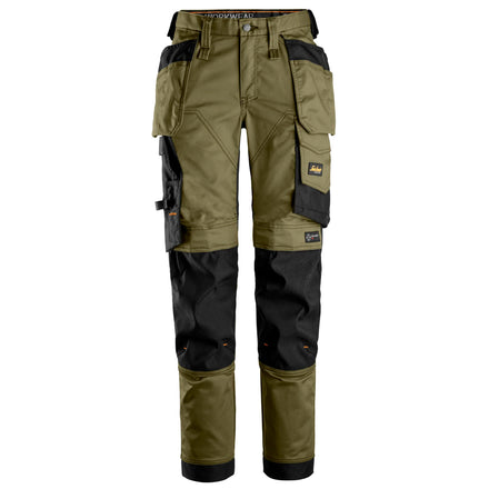 Snickers 6247 Allroundwork Womens Stretch Trousers Holster Pockets Khaki Green Black Main