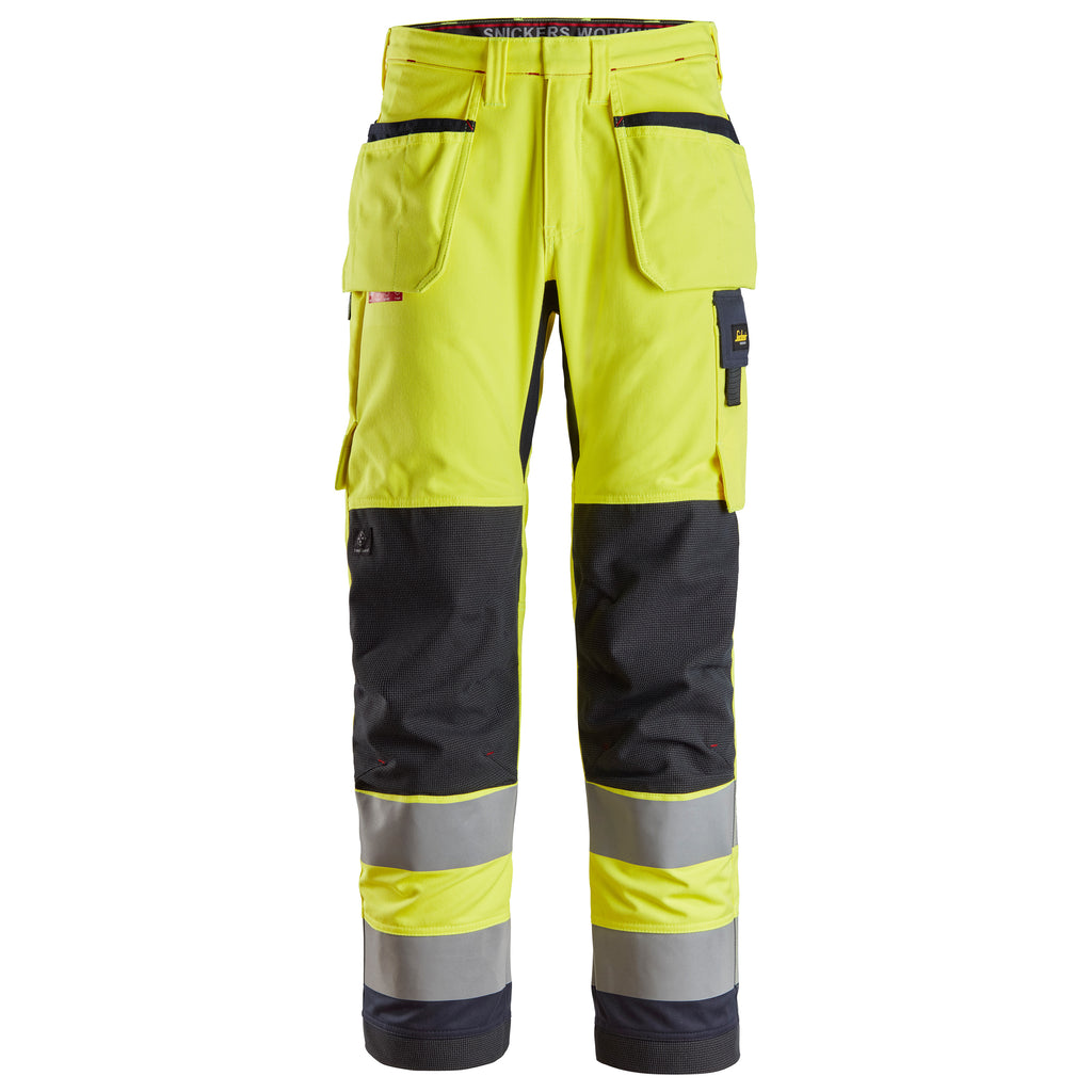 Snickers 6260 Protecwork Work Trousers Holster Pockets Highvis Class 2 Hi Vis Yellow Navy Main