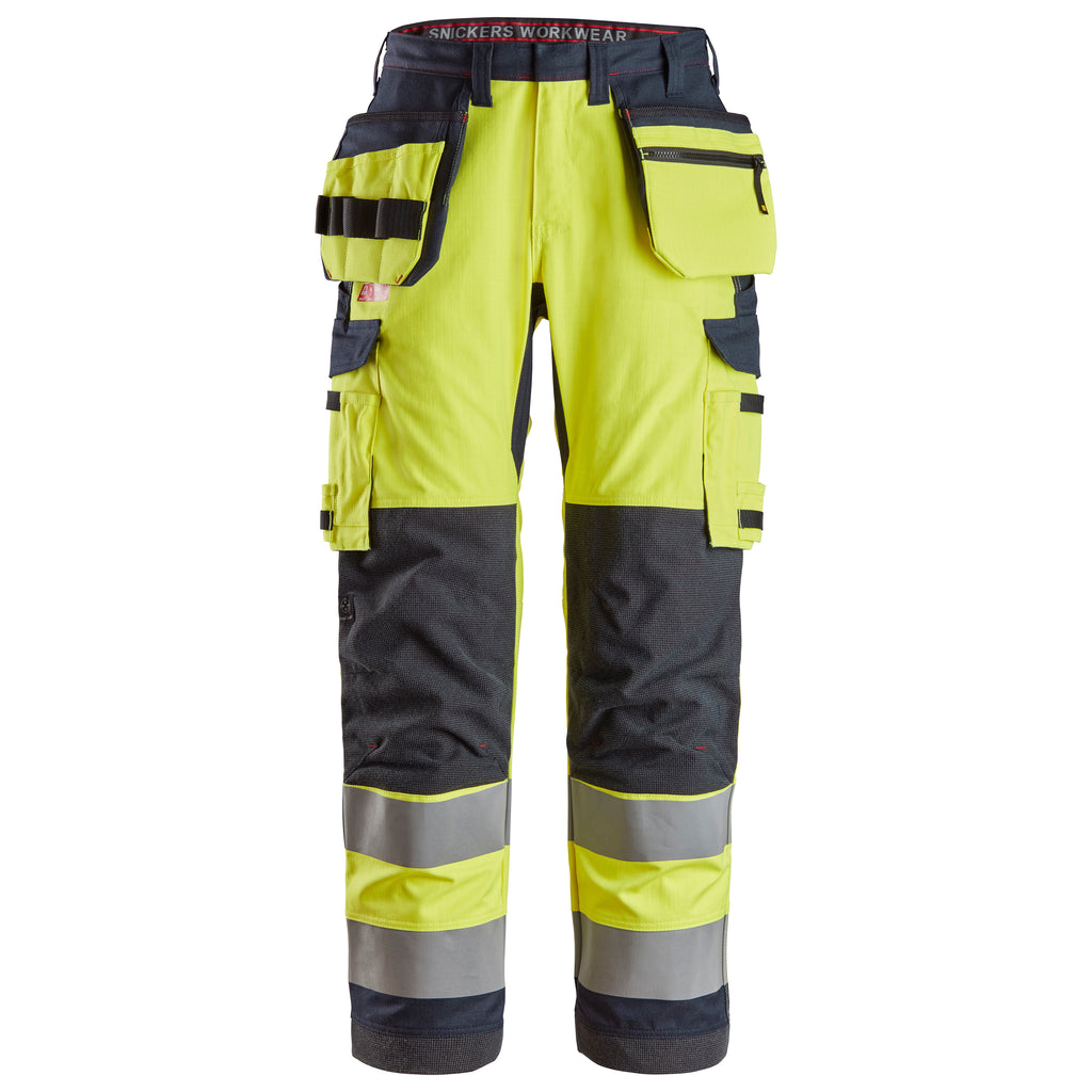 Snickers 6261 Protecwork Work Trousers Holster Pockets Equal Leg Pockets Highvis Class 2 Hi Vis Yellow Navy Main