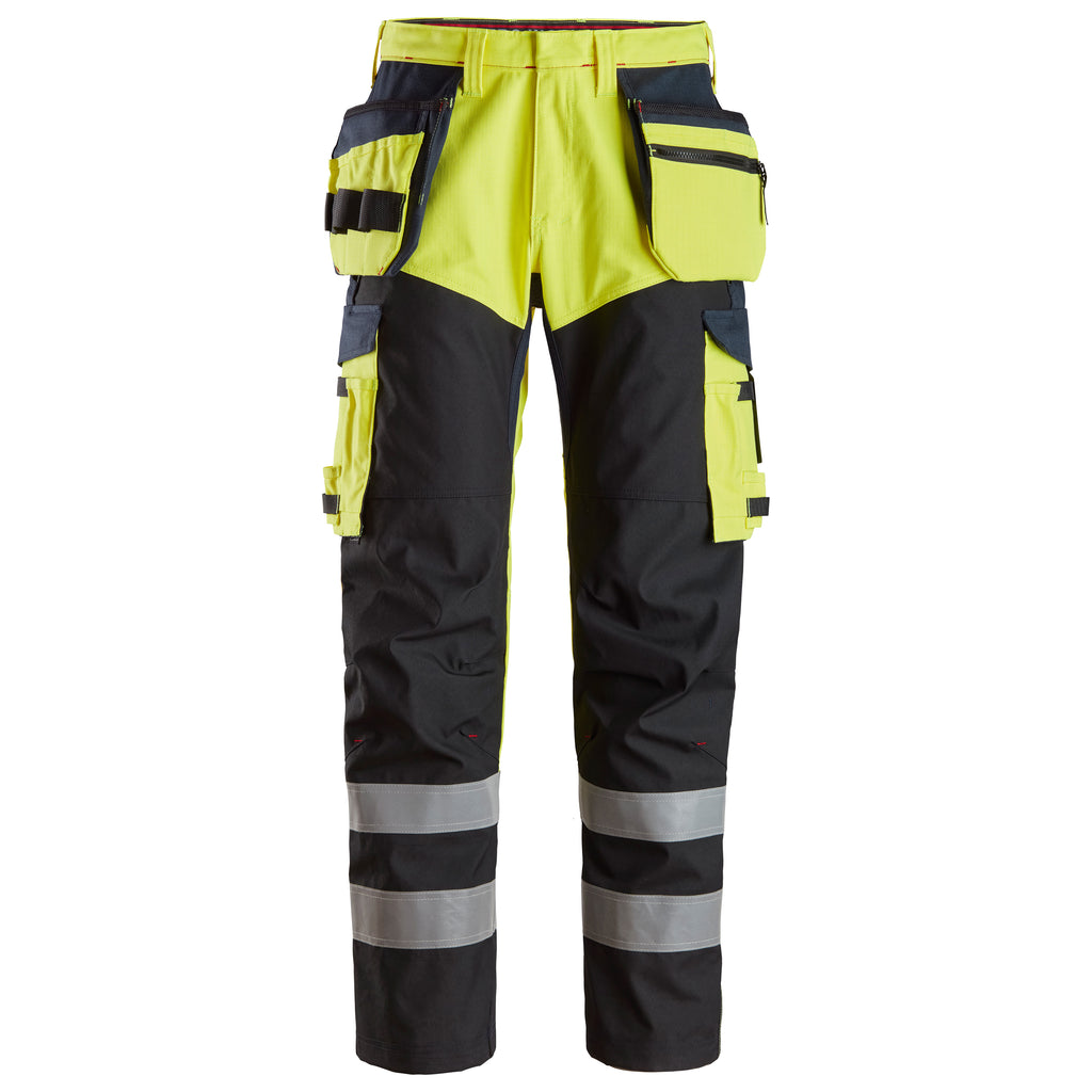 Snickers 6265 Protecwork Trousers Reinforced Holster Pockets Highvis Class 1 Hi Vis Yellow Navy Main