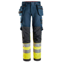 Snickers 6274 Protecwork Stretch Work Trousers Holster Pockets Highvis Class 1 Navy Hi Vis Yellow Main