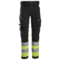 Snickers 6334 Highvis Class 1 Stretch Trousers Black Hi Vis Yellow Main
