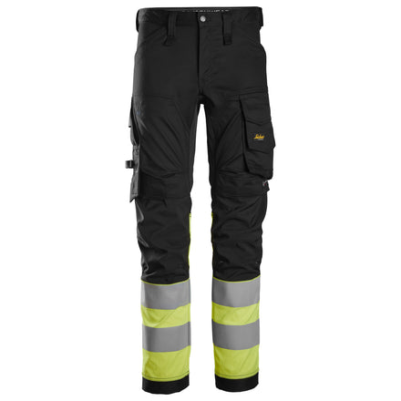 Snickers 6334 Highvis Class 1 Stretch Trousers Black Hi Vis Yellow Main