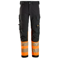 Snickers 6335 Highvis Class 1 4Way Stretch Trousers Black Hi Vis Orange Main