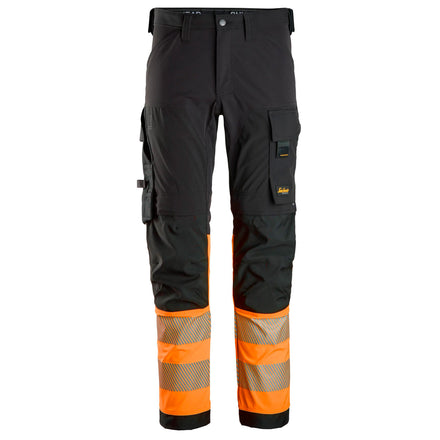 Snickers 6335 Highvis Class 1 4Way Stretch Trousers Black Hi Vis Orange Main