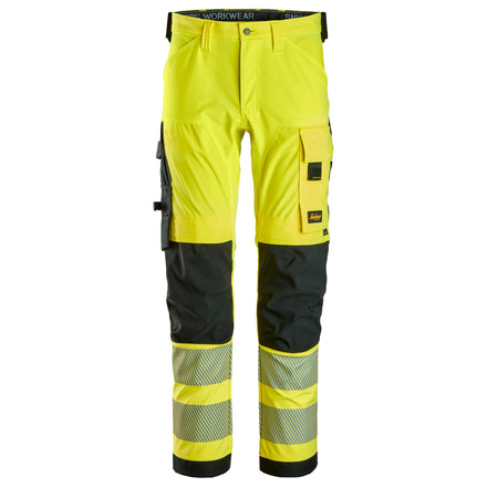 Snickers 6336 Highvis Class 2 4Way Stretch Trousers Hi Vis Yellow Black Main