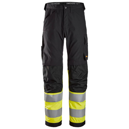 Snickers 6339 Highvis Class 1 Trousers Black Hi Vis Yellow Main