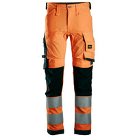 Snickers 6343 Highvis Class 2 Stretch Trousers Hi Vis Orange Black Main