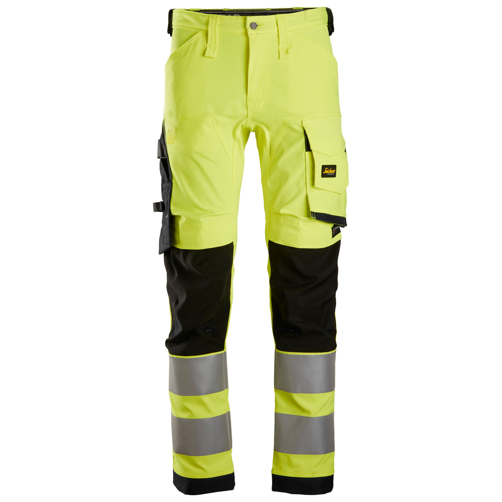 Snickers 6343 Highvis Class 2 Stretch Trousers Hi Vis Yellow Black Main