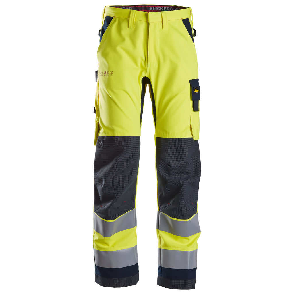 Snickers 6360 Protecwork Work Trousers Highvis Class 2 Hi Vis Yellow Navy Main