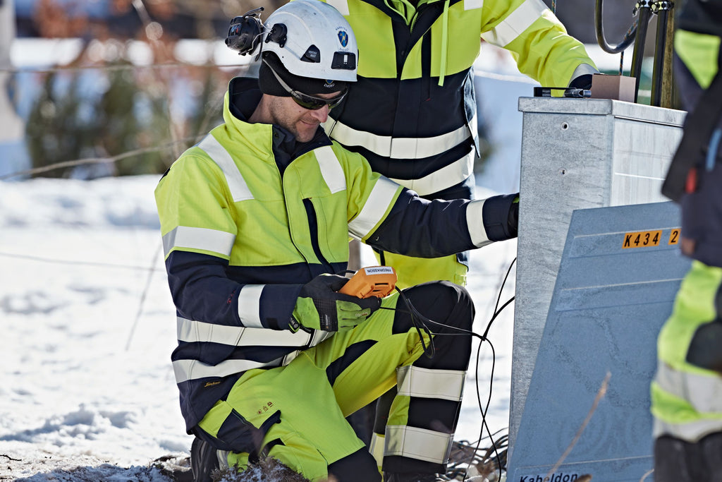 Snickers 6361 ProtecWork, Work Trousers Equal Leg Pockets, Hi-Vis Class 2 - Hi-Vis Yellow/Navy