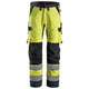Snickers 6361 Protecwork Work Trousers Equal Leg Pockets Highvis Class 2 Hi Vis Yellow Navy Main